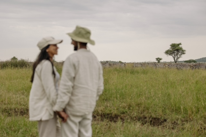 Förlovning bland zebror på safari i Serengeti