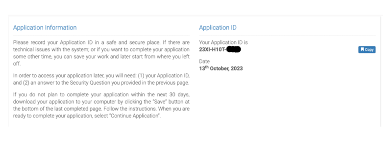 Ansökan visum Tanzania steg 2 – skriv ner application ID